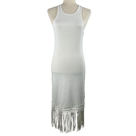 NWT FRENCH CONNECTION Summer White Tank Midi Dress with Crochet Trim Fri… - Picture 1 of 12